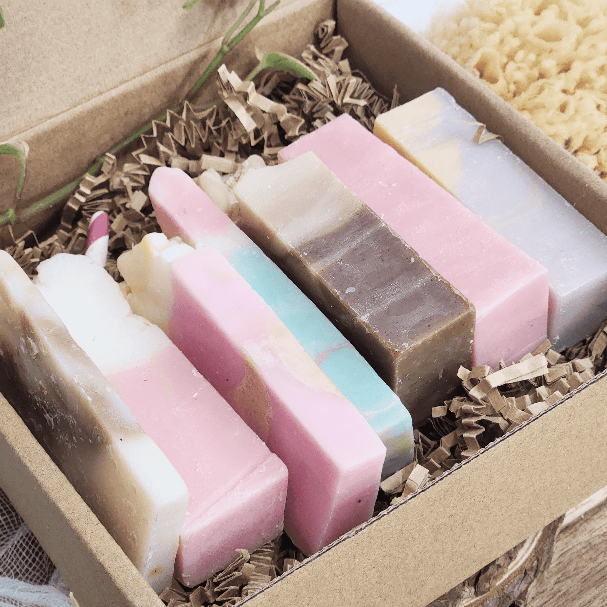 JOSSPURE handmade mystery soap sampler pack featuring colorful natural soap bars in a gift box