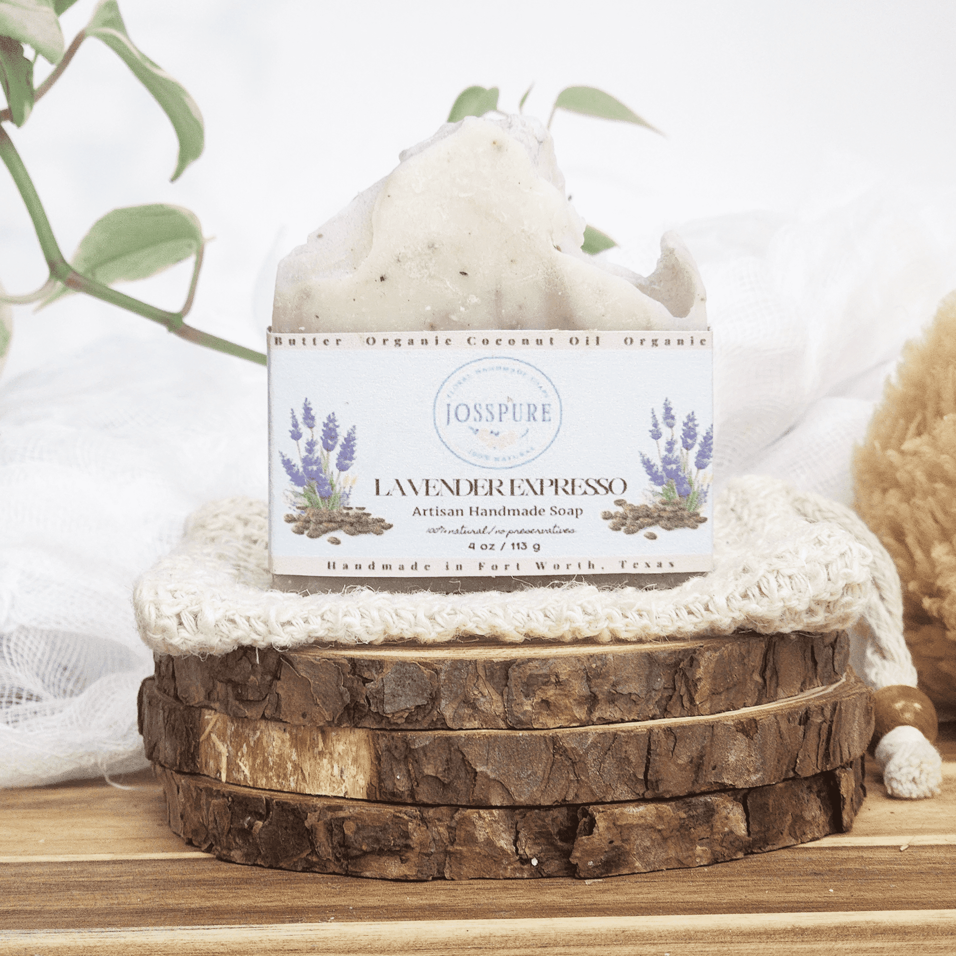 JOSSPURE lavender coffee mild shea butter soap artisan handmade soap bar on wooden display