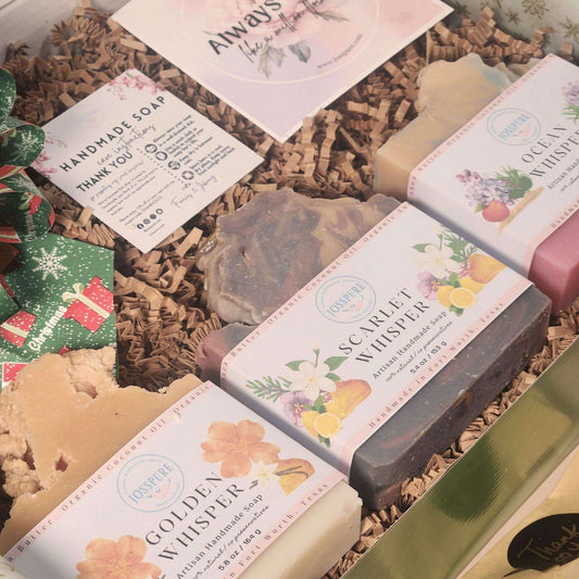 Womens Soap Gift Set Famous Perfumes by JOSSPURE with handmade natural shea butter soaps in floral packaging
